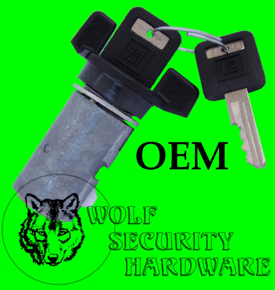 Chevy OEM interruptor de ignição bloqueio cilindro tumbler conjunto preto 2 chave logotipo GM - Imagem 1 de 2