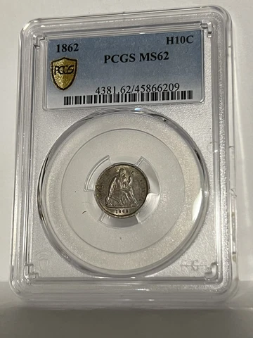 1862 ~ Civil War ~ Seated Liberty H10c ~ PCGS MS62 ~ BLUE Toner ~ New to Market! Cover