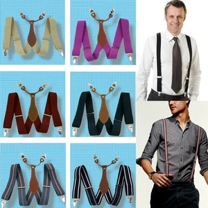 New Adjustable Mens Suspender 3.5 CM Width Clip-on unisex Suspenders Braces BD6H - Picture 1 of 28