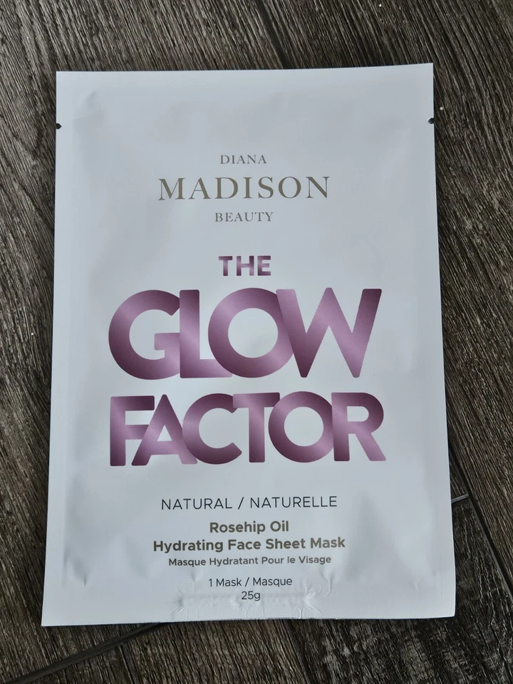 Diana Madison Beauty The Glow Factor Rosehip Oil Hydrating Sheet Mask NIP - Imagem 1 de 1