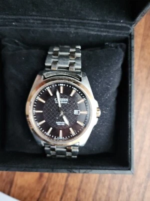 Men's Citizen Eco-Drive Two-Tone Stainless Steel Black Dial Watch - Image 1 of 3