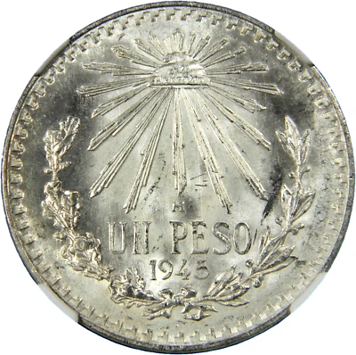 Moneda Peso Plata México 1945-M NGC MS 65 (42-9) Foto 1 de 4