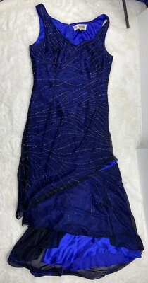 La Femme Women's Navy Blue ToolEvening Gown Dress Size US 16 Beaded Trail - Image 1 of 4