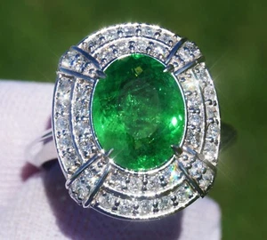 Tsavorite Ring Diamond Gold White 14k Natural Garnet Oval 4.30CTW GIA Certified - Picture 1 of 7