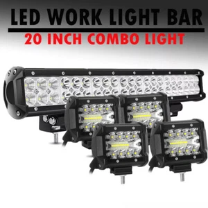 20/22inch LED Light Bar Spot Flood Combo+ 4x 4" Pods + Wiring For Jeep Truck SUV - Picture 1 of 10