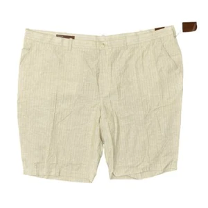 NEW Perry Ellis Beige Linen Blend Striped Bermuda Shorts Men Big & Tall Sz 50 - Picture 1 of 7