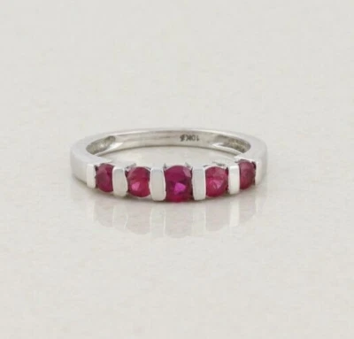 10k White Gold Lab Created Ruby Band Ring Size 5 - Image 1 of 4
