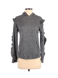 Go Couture Top Womens Small Ruffle Metallic Shimmer Pullover Hoodie Blouse  - Picture 1 of 2