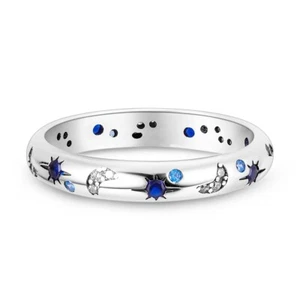 Silver-plated Celestial Blue Star and Crystal Moon Ring ** Size 6-9 ** - Picture 1 of 5