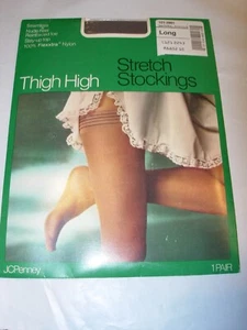 WOMENS SMOKE GREY LACE TOP SHEER NUDE HEEL THIGH HIGH HIGHS STOCKINGS SIZE LONG - Picture 1 of 3