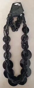 Beautiful Necklace Set Black Little Beads W/Large Round Circles, Bracelet - Picture 1 of 1