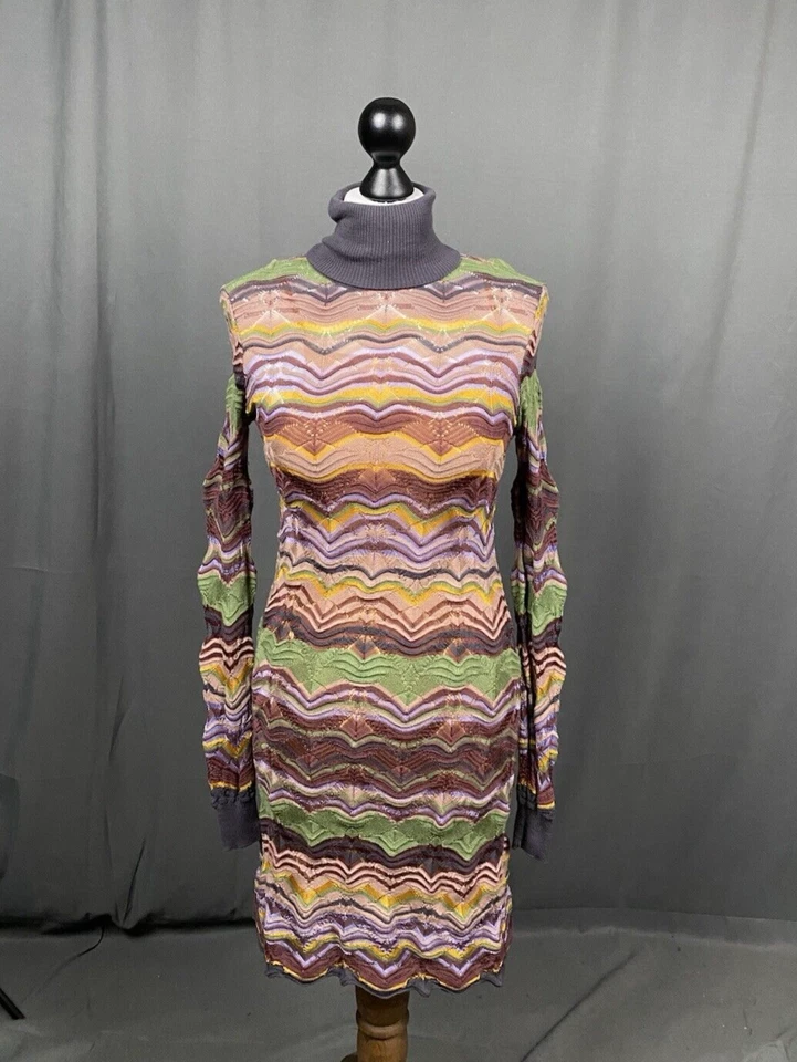 Missoni Multicolor Tejido Bodycon Cuello Alto Vestido Talla UK 8 US 4 - Imagen 1 de 4