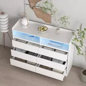 6 Drawer Dresser for Bedroom with LED Lights Chest of Drawers Cabinet Organizer - Picture 1 of 10