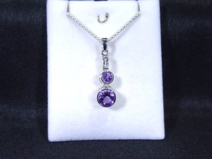 2.96 ct Natural Purple Amethyst & Topaz Solid 925 Sterling Silver Necklace - Picture 1 of 17