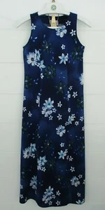 Vtg 90's Blue Floral Rayon Midi Dress Sz 7/8 Corset Tie Back A-line Sleeveless  - Picture 1 of 9