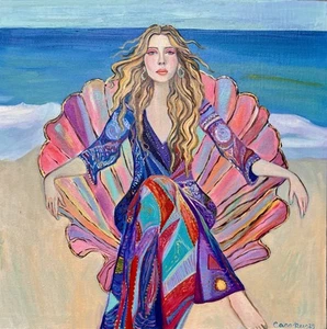 Original One Of A Kind Woman Lady Of The Sea Oil Painting Beach Decor Fine Art - Picture 1 of 14