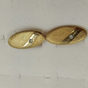 Swank Gold Tone Textured Oval Sleeve Cuff Links with Clear Rhinestones Vintage - Picture 1 of 5