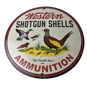 Vintage Western Ammo Firearms Sign - Pheasant Hunting Porcelain Gas Pump Sign - Picture 1 of 14