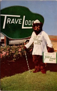 Travelodge Motel Advertising Sleepy Bear Mascot Vintage Postcard D928 - Picture 1 of 2