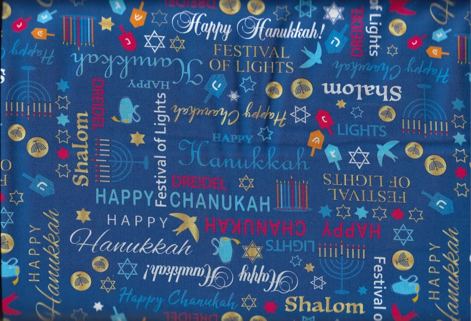 45" 100% algodão tecido Hanukkah "Festival das Palavras" por Benartex - Imagem 1 de 1