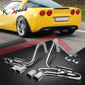 SS QUAD OVAL MUFFLER TIP RACE CAT-BACK EXHAUST SYSTEM FOR 97-04 CORVETTE V8 5.7L - Picture 1 of 5