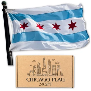 Chicago Flagge - 3 x 5 Fuß Outdoor Nylon Banner mit gestickten Sternen Doppelst... - Bild 1 von 7