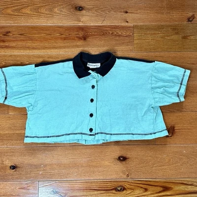 Vintage 80’s Necessary Objects Ltd Women Medium Turquoise & Navy Crop Top - Image 1 of 4