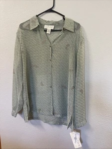 Norton McNaughton Women's Blouse Sz L Sheer NWT Teal Green - Picture 1 of 5