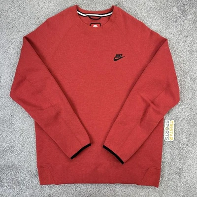 Nike Tech Fleece Sweatshirt Mens Medium Red Black Crewneck Pullover Sportswear - Image 1 of 4