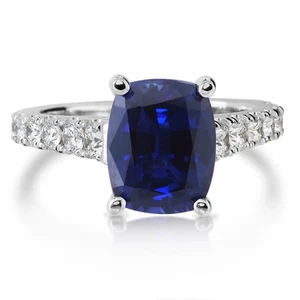 5.50 Ct Natural Sapphire Diamond Anniversary Ring 18k Solid White Gold Size 7.5 - Picture 1 of 10