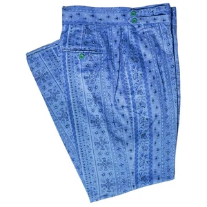 Mens Gurkha Pants 38 Blue Floral Geometric Trousers Straight Fit Flat Front - Picture 1 of 7