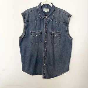 Y2K American Eagle Sleeveless Western Shirt Mens XL Denim Pearl Snap Vest - Picture 1 of 7