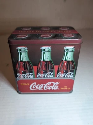 Coca-Cola Tin with Lid & Handle Bottled Soda 6 for .25 Advertising - Image 1 of 4
