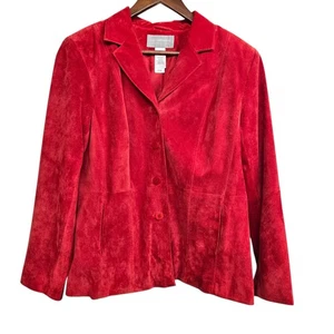 Vintage Liz Claiborne Collection Red Suede Leather Blazer Jacket Petite L Flaw - Picture 1 of 17