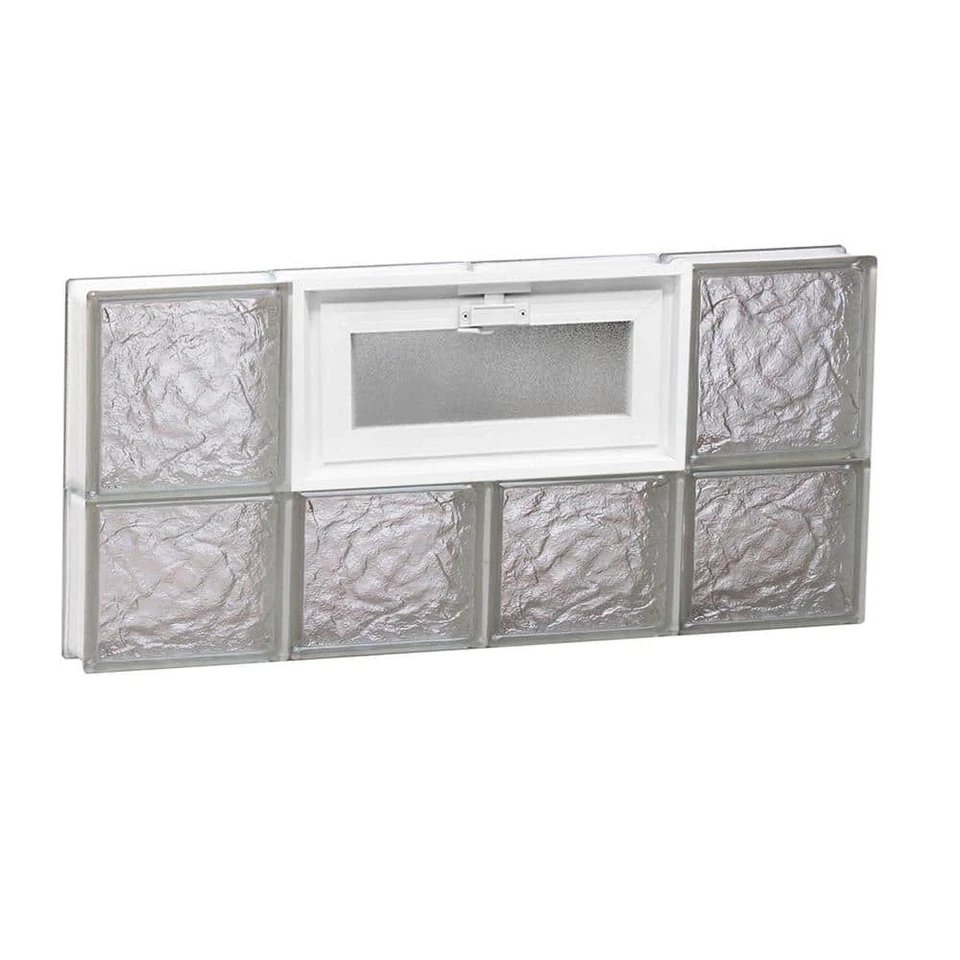 31 In. X 13.5 In. X 3.125 In. Frameless Ice Pattern Vented Glass Block Window-32 - Image 1 of 4