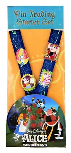 Alice In Wonderland Starter Lanyard Set w/ 4 Themed Disney Trading Pins - NEW - Picture 1 of 1