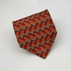 Valentino Silk Tie Orange Red White Zig Zag Geometric Men Necktie Italy 54.5 x 4