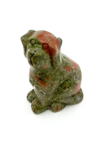 Natural Green/Red Unakite Gemstone Carved Dog Figurine, 56.08 g (1.98 oz) - Picture 1 of 1
