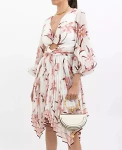 ZIMMERMANN Size 0 / AU 8 / US 4 Corsage Pleated Mini Dress Ivory Peach Orchid - Bild 1 von 20