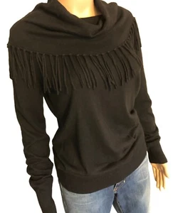 NEU Damen Western Fransen schwarz Wolle Pullover Gr. M Neu mit Etikett $ 78 Wasserfallausschnitt - Bild 1 von 8