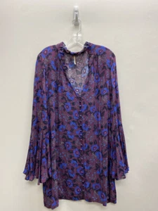 Free People Size L Purple Royal Blue/Black Floral Ladies Dress - Picture 1 of 2
