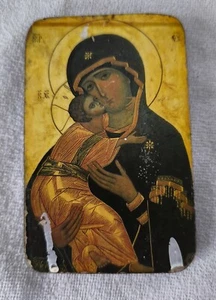 Gottesbild auf Holz Jungfrau von Wladimir altes Christentum Vintage - Bild 1 von 2