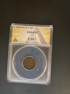 1920-S Lincoln Wheat Penny, F15, ANACS - Picture 1 of 2