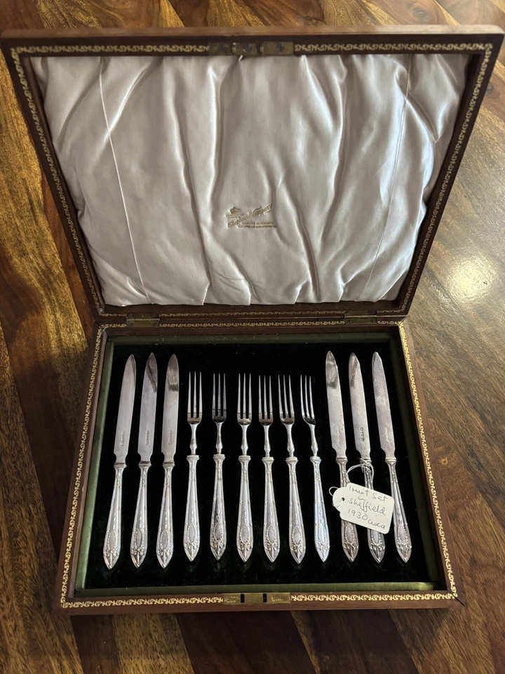 Set Posate Frutta Dolce Argento Sheffield 1930 Regalo - Immagine 1 di 4