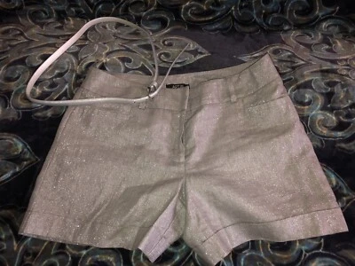 Pantalones Cortos Brillantes Metálicos/Gris Plateados Mezcla de Lino Con Cinturón Para Mujer Talla 12/L Foto 1 de 4