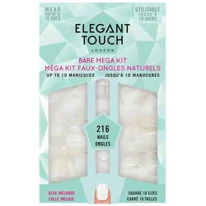 ELEGANT TOUCH False Nails - Bare MEGA KIT 216 NAILS - Square (10 Sizes) NIB