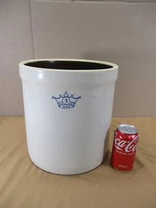 Antik 3 Gallonen Steinzeug Keramik Butter Milch Topf blau Krone - Bild 1 von 14
