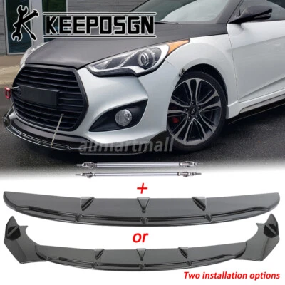 Parachoques delantero divisor de labios alerón varillas de puntal BK para Hyundai Veloster Turbo N SE Foto 1 de 4