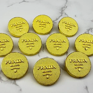 10 PRADA LOGO BUTTONS ROUND GOLD METAL 18MM VINTAGE - Picture 1 of 11