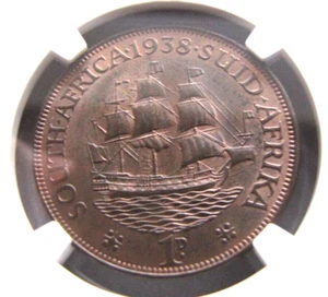 South Africa Penny 1938 NGC MS 63 RB.  Large amount of red. - Picture 1 of 3